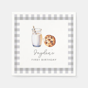 Servilleta De Papel Leche Y Galletas Gingham Birthday Party