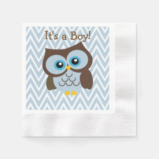 Servilleta De Papel Lechuza azul personalizado y chevron azul Zigzag N