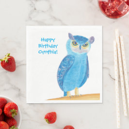 Servilleta De Papel Lechuza azul, servilletas de cumpleaños personaliz