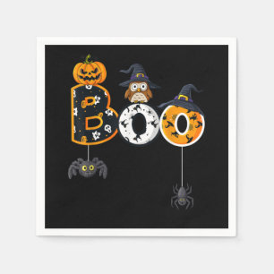 Servilleta De Papel Lechuza Boo De Halloween Con Arañas Gorras De Bruj