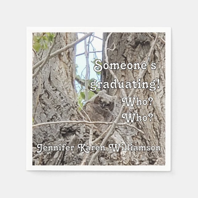 Servilleta De Papel Lechuza en árbol que alguien se graduó quién (Anverso)