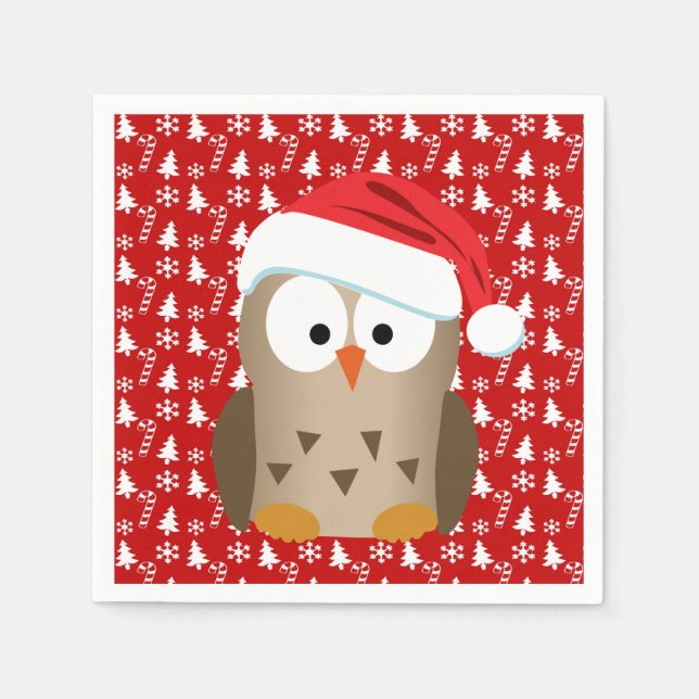 Servilleta De Papel Lechuza navidad con Santa Hat (Anverso)
