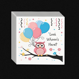 Servilleta De Papel Lechuza rosa con globos y Baby Shower de Confetti