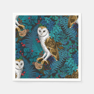 Servilleta De Papel Lechuzas, helechos, robles y bayas 3