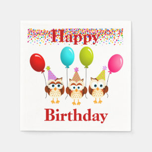 Servilleta De Papel Lechuzas y globos de cumpleaños felices