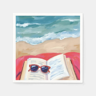 Servilleta De Papel Lectura de playa Pintura de acuarela de olas del