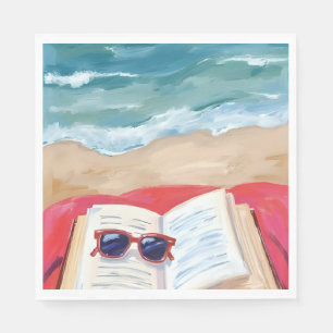 Servilleta De Papel Lectura de playa Pintura de acuarela de olas del