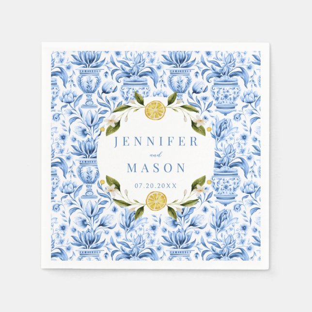 Servilleta De Papel Lemón azul boda italiano servilletas de papel (Anverso)