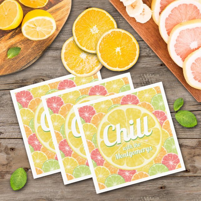 Servilleta De Papel Lemon Citrices Summer (Personalized Chill lemon on citrus slices summer napkins)