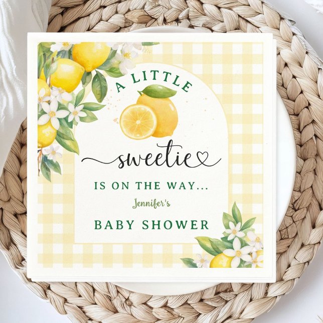 Servilleta De Papel Lemon Citrus Baby Shower Yellow Gingham (Subido por el creador)