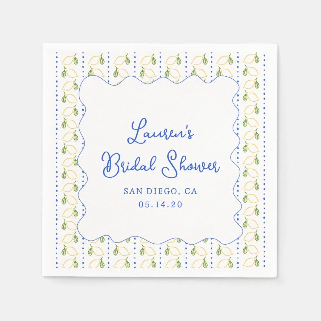 Servilleta De Papel Lemon Citrus Blue & Yellow Amalfi Bridal Shower (Anverso)