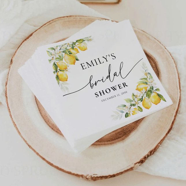 Servilleta De Papel Lemon Citrus Bridal Shower Napkin (Subido por el creador)