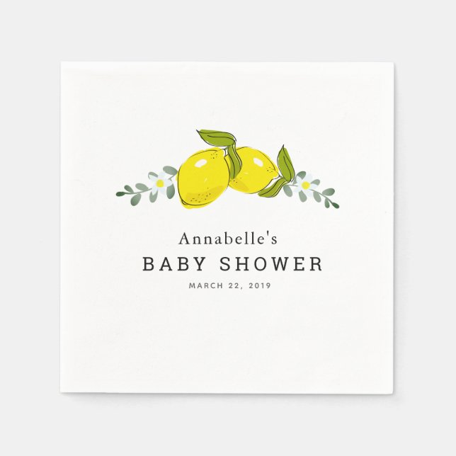 Servilleta De Papel Lemon Citrus Floral Baby Shower Paper Napkins (Anverso)