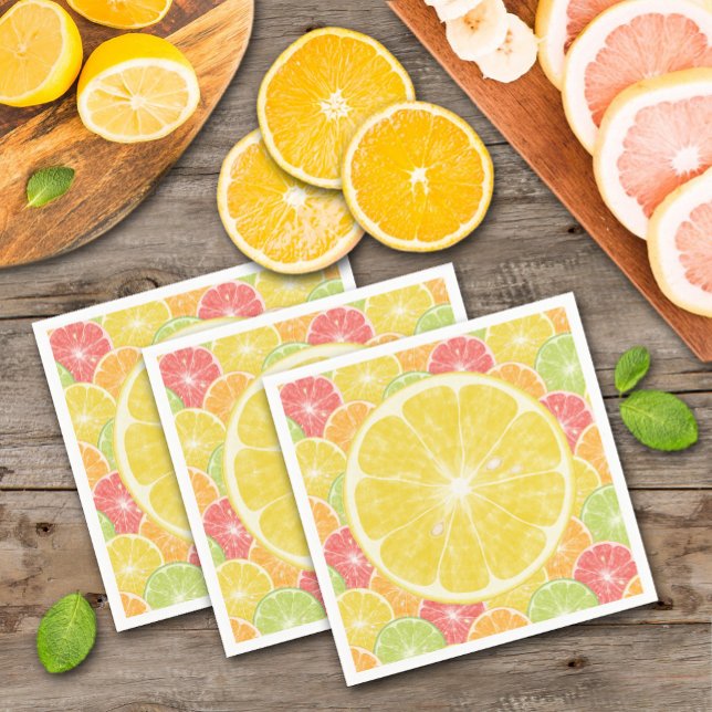 Servilleta De Papel Lemon Citrus Slices (Lemon slice on a background of citrus slices cocktail napkins)