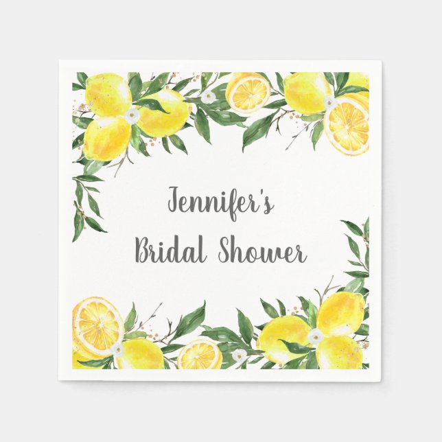 Servilleta De Papel Lemon Greenery Gold Bridal Shower (Anverso)