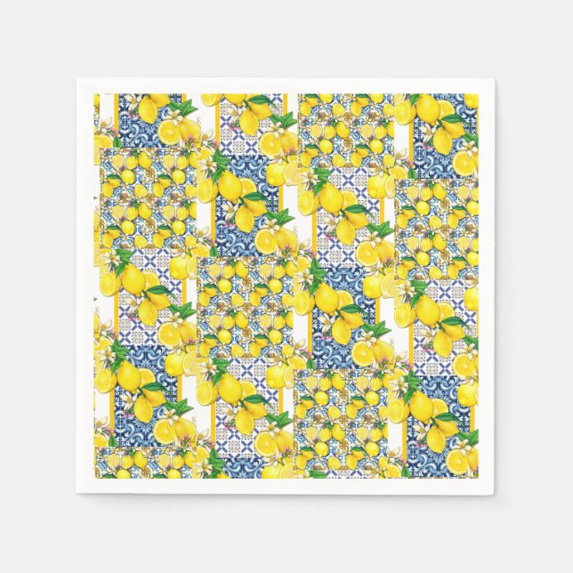 Servilleta De Papel Lemon Portuguese Azulejo Mediterranean Santorini  (Anverso)