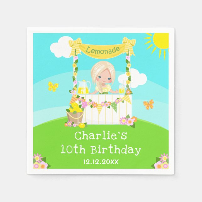 Servilleta De Papel Lemonade Stand Birday Blonde Hair Chica (Anverso)