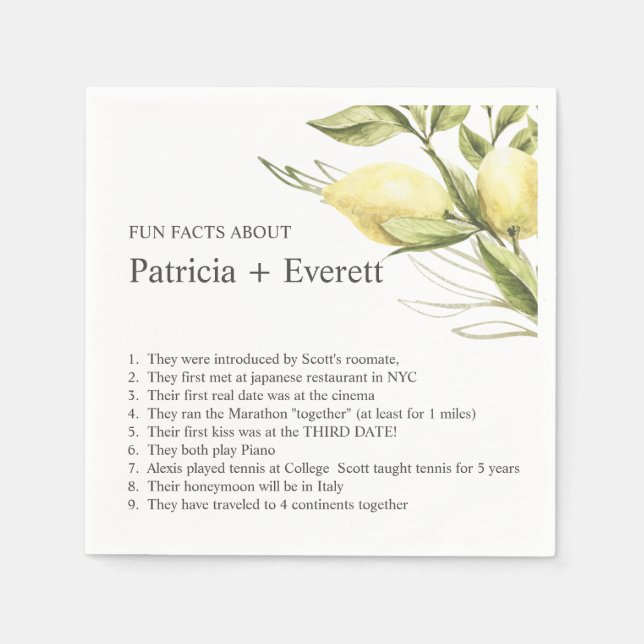 Servilleta De Papel Lemond y deja el BODA FUN FACT (Anverso)