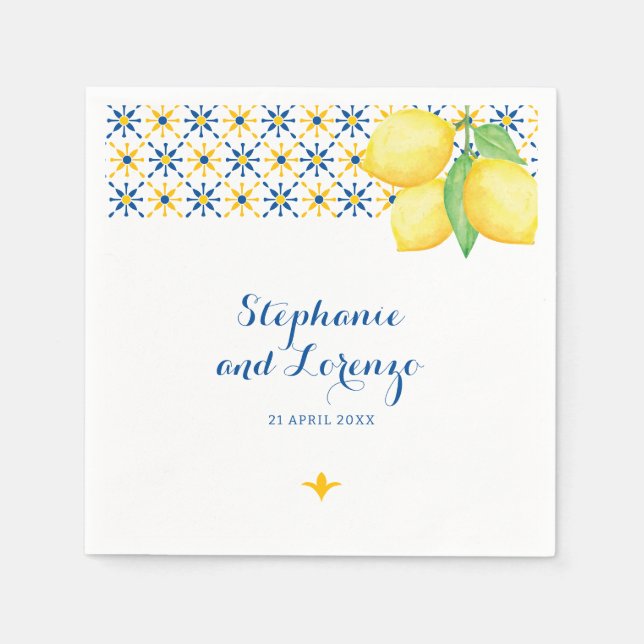 Servilleta De Papel Lemones de acuarela de mosaico mediterráneo (Anverso)