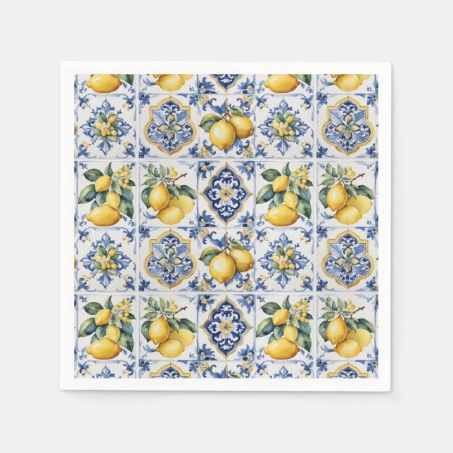 Servilleta De Papel Lemones de azulejos azules de Amalfi (Anverso)