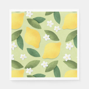 Servilleta De Papel Lemones: Flores blancas en fondo verde