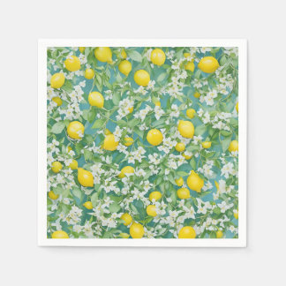 Servilleta De Papel Lemones y flores blancas