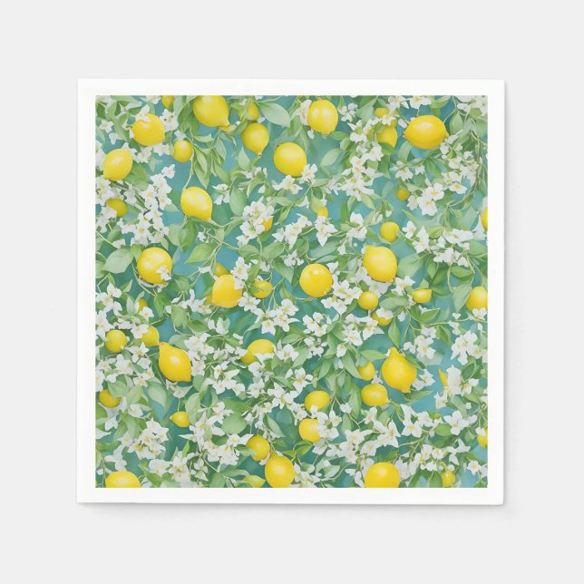 Servilleta De Papel Lemones y flores blancas (Anverso)
