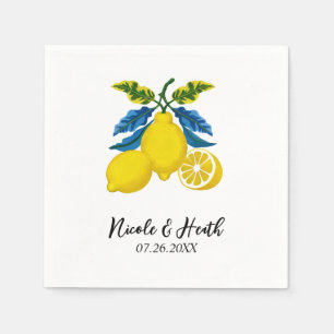 Servilleta De Papel Lemonita acuarela azul amarillo boda mediterránea
