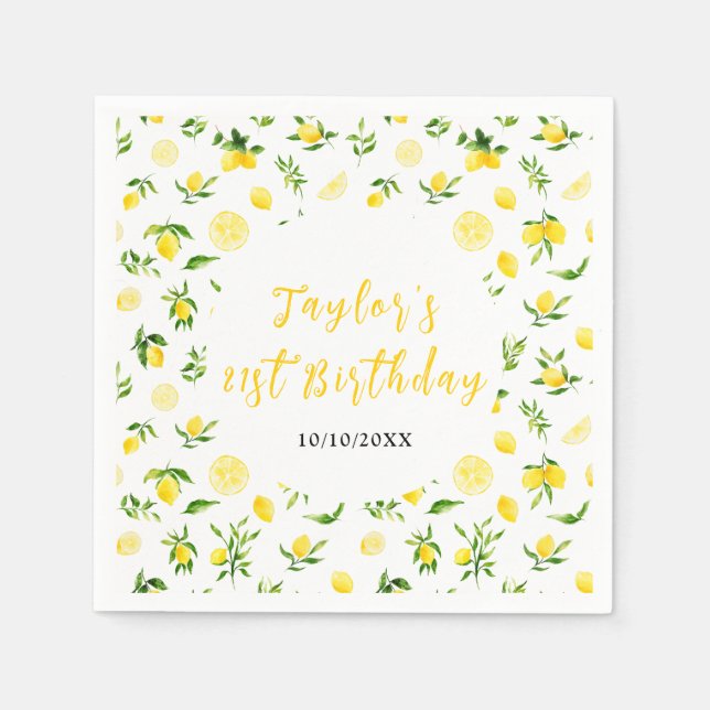 Servilleta De Papel Lemons and Foliage Birthday (Anverso)