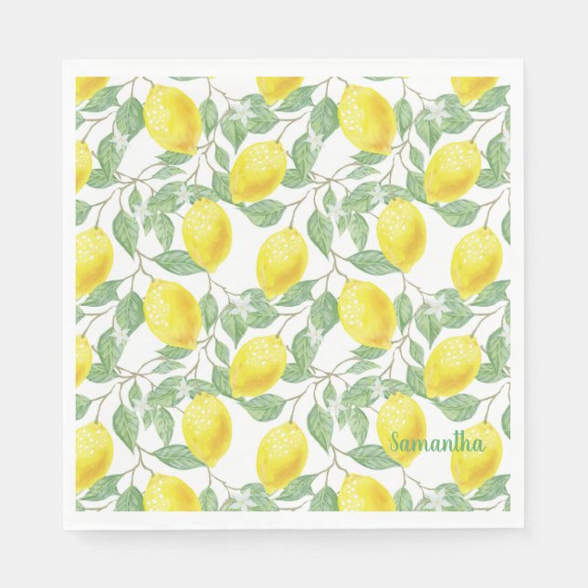 Servilleta De Papel Lemons and Leaves Design Napkins (Anverso)
