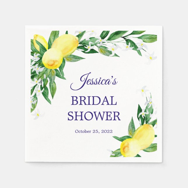 Servilleta De Papel Lemons Blossom Greenery Bridal Shower Paper (Anverso)