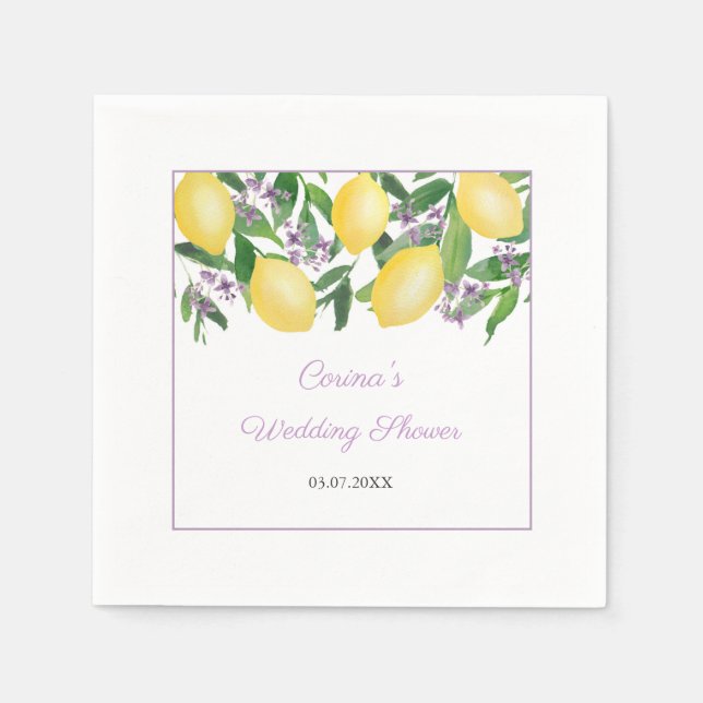 Servilleta De Papel Lemons Lavender Purple Bridal Shower Fiesta (Anverso)