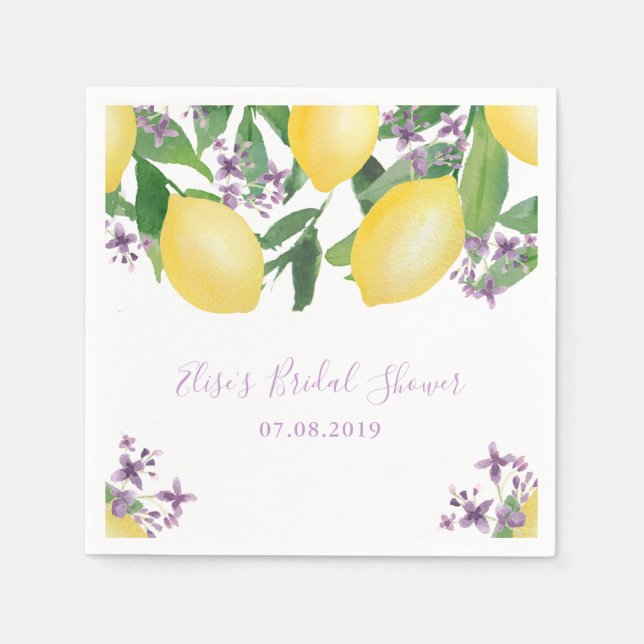 Servilleta De Papel Lemons Lavender Purple Flowers Bridal Shower Fiest (Anverso)
