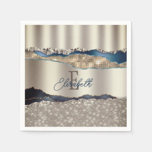 Servilleta De Papel Lentejuelas de ágata azul índigo elegantes