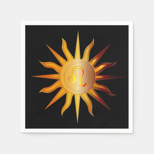 Servilleta De Papel Leo Sol Signo de Fuego Mes de Cumpleaños Rojo y Do (Anverso)