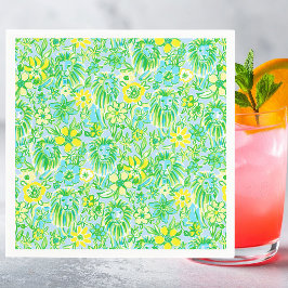 Servilleta De Papel León Amarillo y Verde Preppy con Flores Costero