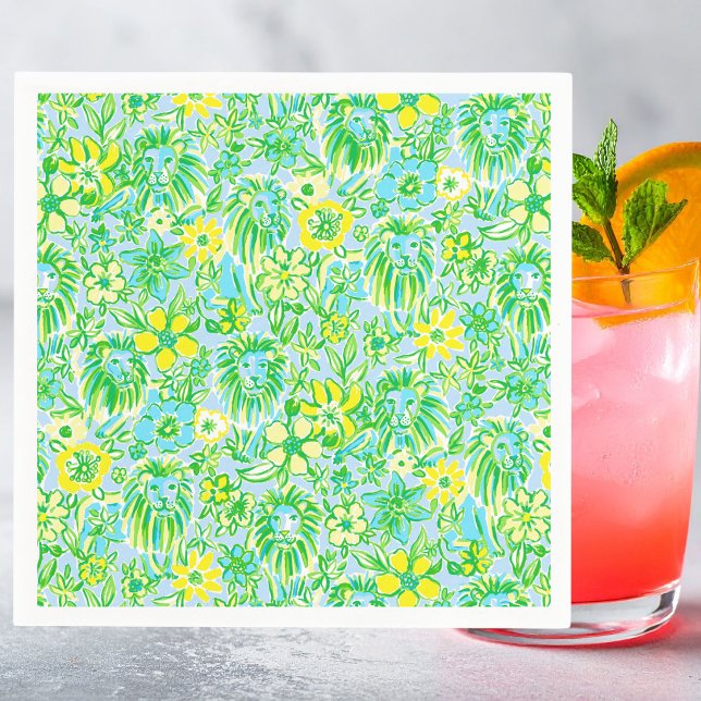 Servilleta De Papel León Amarillo y Verde Preppy con Flores Costero (Subido por el creador)
