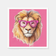 León con lentes rosados - fondo rosado