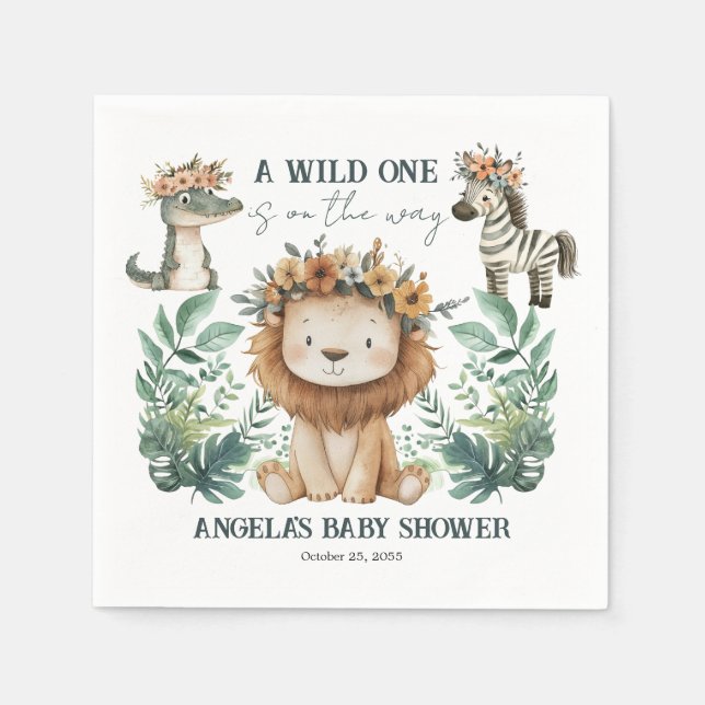 Servilleta De Papel León de Baby Shower Boho Safari (Anverso)
