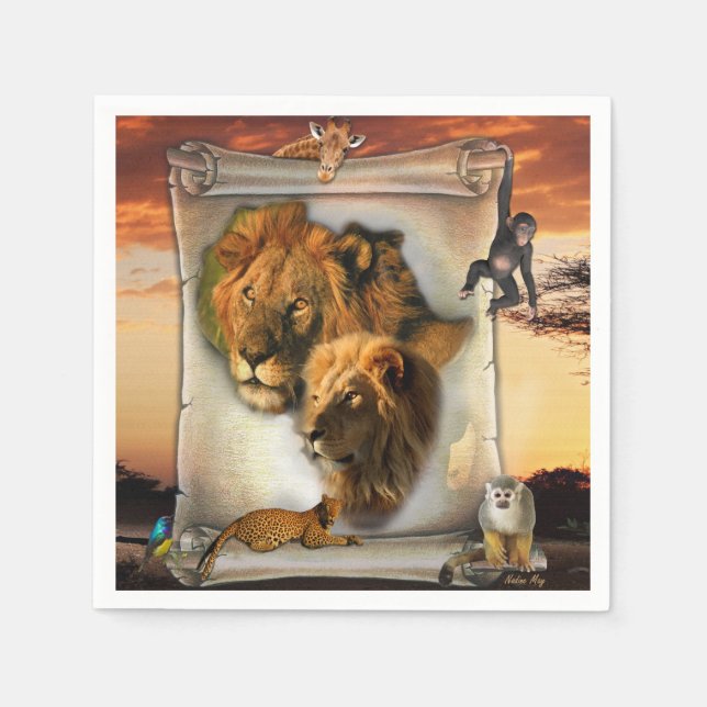 Servilleta De Papel León de fauna silvestre de África (Anverso)