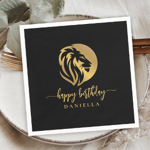 Servilleta De Papel León de Oro Leo Feliz Cumpleaños con Nombre
