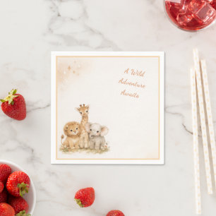 Servilleta De Papel León Elefante Jirafa Infantil Boho Neutral Terroso