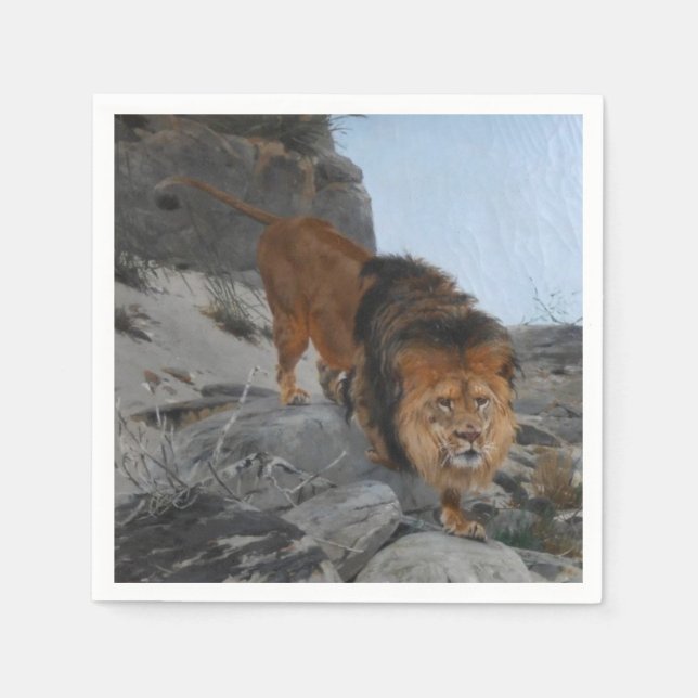 Servilleta De Papel León en las montañas (por Richard Friese) (Anverso)