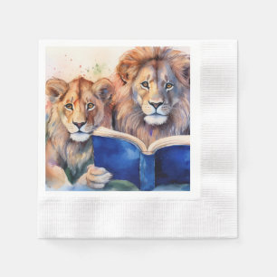 Servilleta De Papel León sobrio y cachorro leyendo libro grande