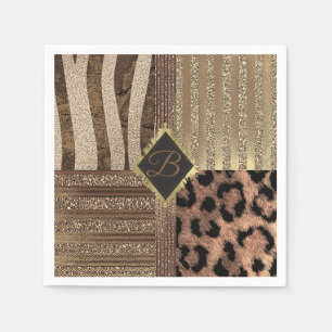 Servilleta De Papel Leona Safari Selva Glam Moderno Brillo Dorado