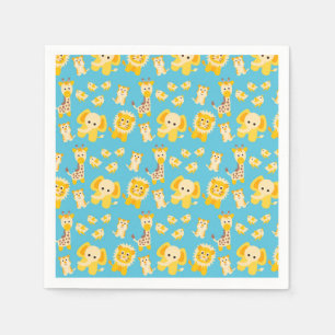 Servilleta De Papel Leones Elefantes Safari animales azules amarillos