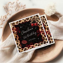 Servilleta De Papel Leopard Cheetah Cherry Birthday Party Napkins