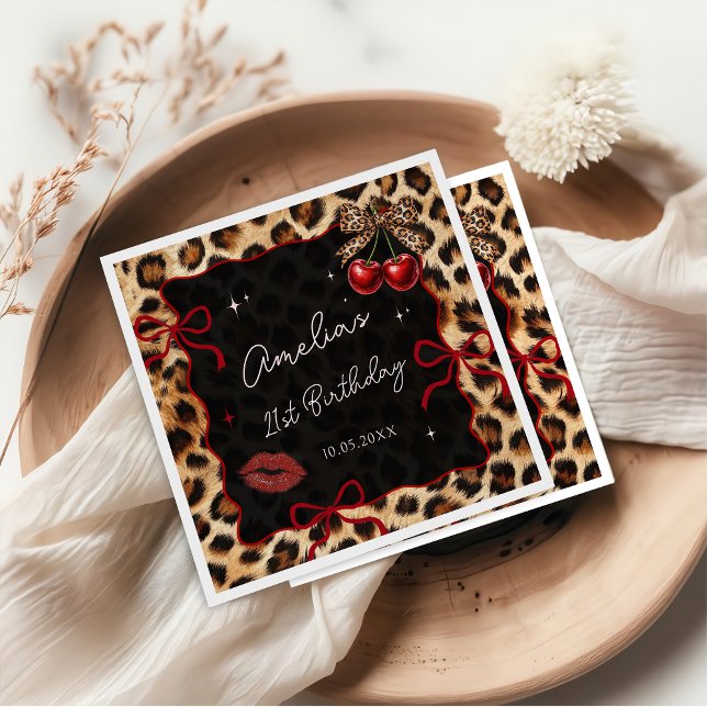 Servilleta De Papel Leopard Cheetah Cherry Birthday Party Napkins (Subido por el creador)
