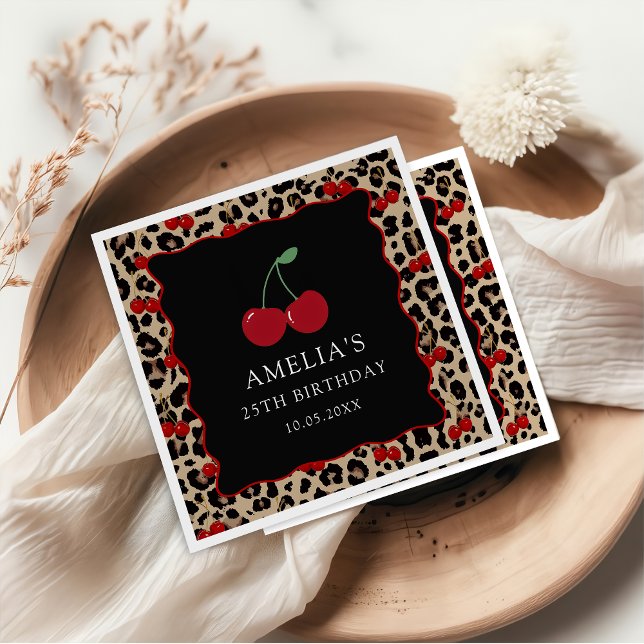 Servilleta De Papel Leopard Cheetah Cherry Birthday Party Napkins (Subido por el creador)