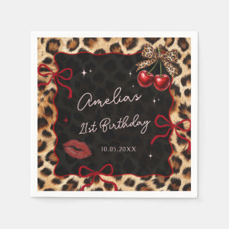 Servilleta De Papel Leopard Cheetah Cherry Birthday Party Napkins